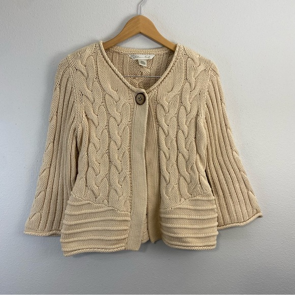 Jillian Nicole Sweaters - Jillian Nicole Knit Cable Knit Cardigan Tan/Beige Women’s Small Fisherman